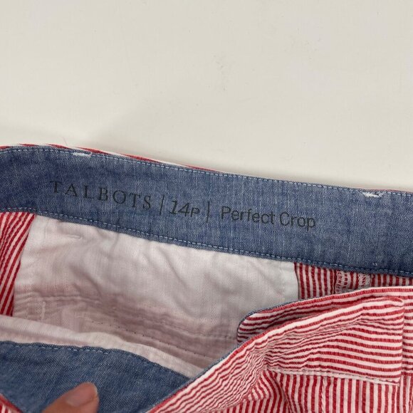 Talbots Red White Striped Seersucker Perfect Crop Pants Women's Size 14 Petite - Picture 3 of 6